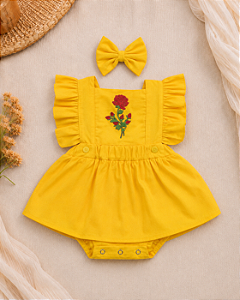 Romper Bebê Menina Bela e a Fera com Saia + Laço