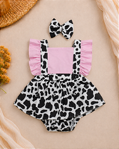 Romper Fazendinha com Saia Vaquinha para Bebê Menina