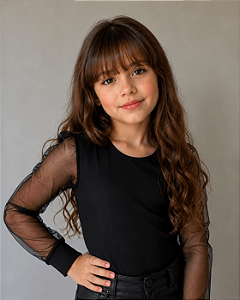 Body Infantil Preto Manga Longa Bufante com Tule