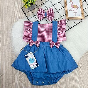 Jardineira Romper Body Vaquinha Roupa Bebê Salopete Menina - ateliemundodaju