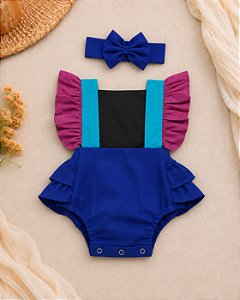 Romper Bebê Anna Frozen Azul com Laço