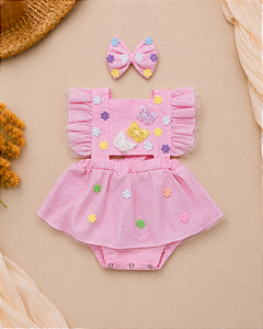 Romper Jardim Encantado Rosa para Bebê Menina com Laço