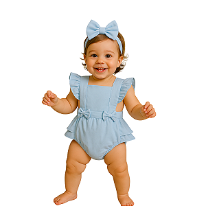 Romper Azul Bebê liso Tricoline 100% Algodão