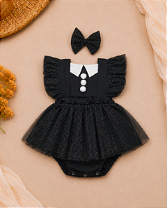 Romper Jardineira Wandinha com Saia para Bebê Menina