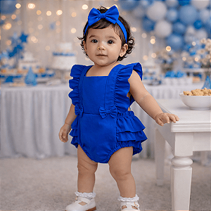 Romper Liso Azul Royal com Laço para Bebê Menina