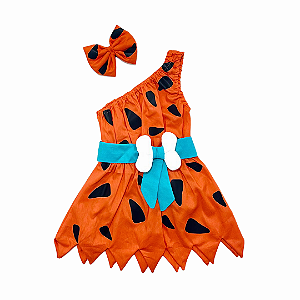 Romper Pedrita Fantasia Vestido com Cinto de Ossinho