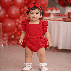 Romper Bebê Menina Vermelho Liso Minimalista com Faixa