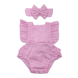 Romper Bebê Rosa Claro Liso Tricoline 100% Algodão