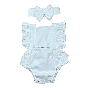 Romper Bebê Branco Liso Ano Tricoline 100% Algodão