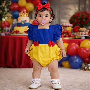 Romper Branca de Neve Bebê Menina com Laço