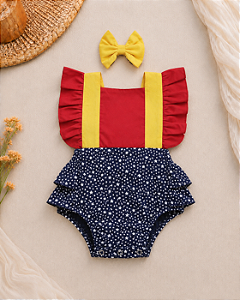 Romper Infantil Mulher Maravilha Azul com Laço