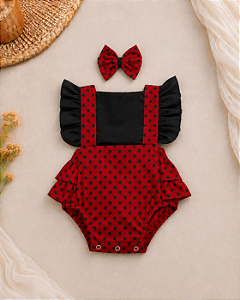 Romper Infantil Joaninha Vermelho de Bolinha com Laço