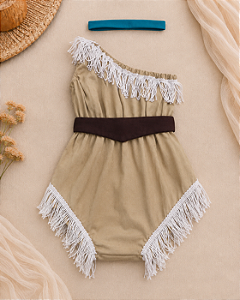 Romper Bebê Pocahontas com Colar de Pedrinha e Franjinhas