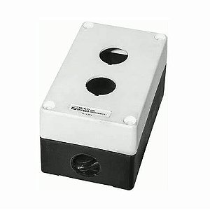 Caixa de Botoeira em PVC Vazia para 2 botões Ø 22mm - HJ9-2, na cor branca/preta.