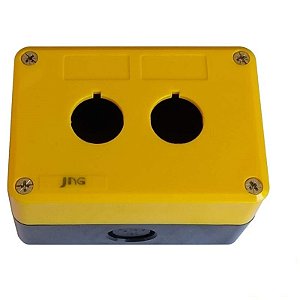 Caixa de Botoeira em PVC Vazia para 2 botões Ø 22mm - HJ9-2Y, na cor amarela/preta.