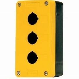 Caixa de Botoeira em PVC Vazia para 3 botões Ø 22mm - HJ9-3Y, na cor amarela/preta.