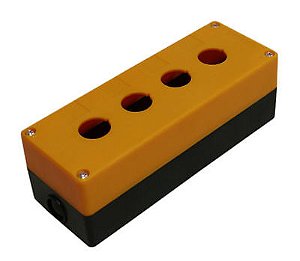 Caixa de Botoeira em PVC Vazia para 4 botões Ø 22mm - HJ9-4Y, na cor preta/amarela.