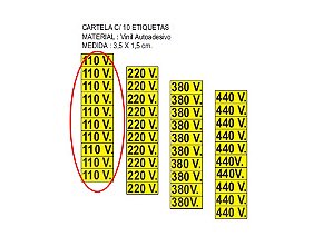 Adesivo Indicativo 110V - Vinil 3.5x1.5cm - Cartela com 10 Adesivos - Amarelo