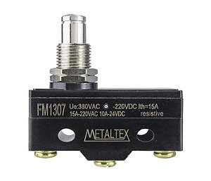 METALTEX FM1307 – Chave Fim de Curso Miniatura com Atuador de Pino (15 A / 250 VCA)