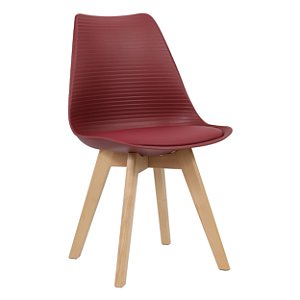 Cadeira Comfy Eames Estofada Base em Madeira, Cor Vermelha