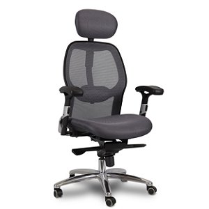 Cadeira de Escritório Comfy Ergomaster Tela Mesh Cinza, Braço Ajustável e Relax Avançado