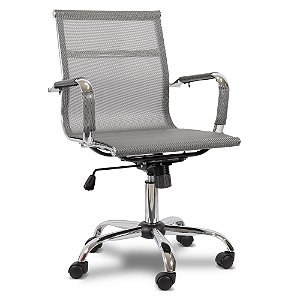 Cadeira de Escritório Comfy Neat em Tela Cinza, Base Giratória e Sistema Relax
