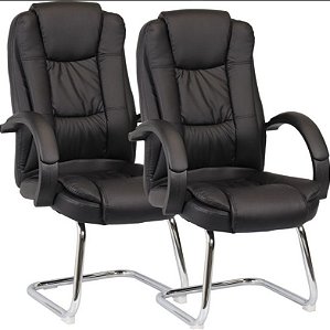 Par de Cadeiras Fixas Comfy Direction Preta, Base Fixa Cromada