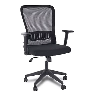 Cadeira de Escritório Flexy Glide Preta em Tela Mesh, Base Giratória e Sistema Relax