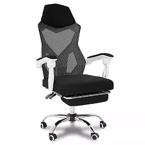 Cadeira de Escritório Flexy Evo Branca Tela Mesh Preta, Giratória, Descanso de Pés e Relax