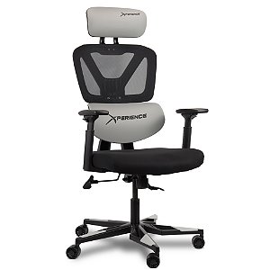 Cadeira Gamer Xperience Flow Tela Mesh e PU Cinza, Base Alumínio, Braço 4D e Relax Avançado