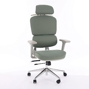 Cadeira de Escritório Comfy Clarity Cinza Tecido Verde, Base Alumínio, Braço 4D, Assento Deslizante Relax