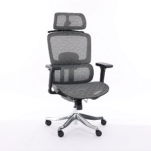 Cadeira de Escritório Comfy Vertex Tela Mesh Cinza, Braço 4D, Assento e Encosto Ajustáveis