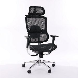Cadeira de Escritório Comfy Revo Tela Mesh Preta, Braço 4D, Assento Deslizante e Encosto Alumínio Ajustável