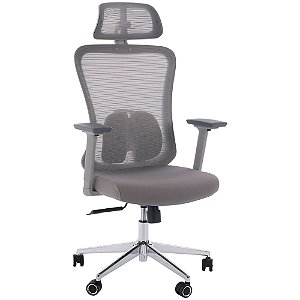 Cadeira de Escritório Comfy Vdara Tela Mesh Cinza, Base Giratória e Braço 3D