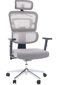 Cadeira de Escritório Comfy Halo Preta Tela Mesh Cinza, Giratória, Encosto Ajustável e Relax Avançado