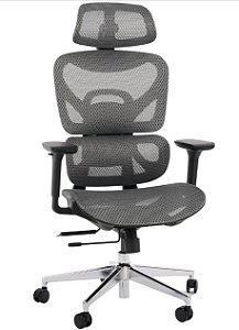 Cadeira de Escritório Comfy Aryan Preta Tela Mesh Cinza, Braço 4D e Assento Deslizante - Relax