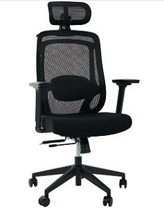 Cadeira de Escritório Comfy Aurora Preta Mesh Preta, Braço 3D, Assento Deslizante e Relax