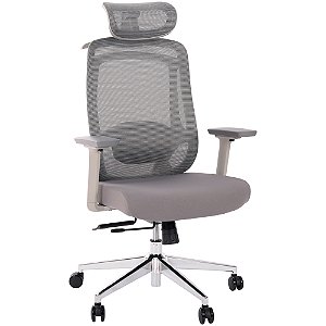 Cadeira de Escritório Comfy Aurora Cinza Mesh Cinza, Braço 3D, Assento Deslizante e Relax
