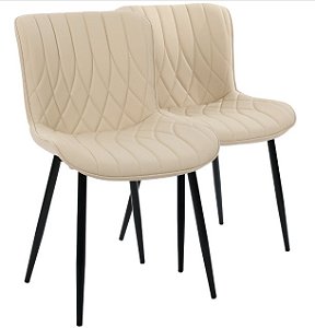 Par de Cadeiras Flexy Zari em Metal e PU Pés Pretos Estofado Bege