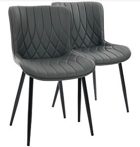 Par de Cadeiras Flexy Zari em Metal e PU Pés Pretos Estofado Cinza