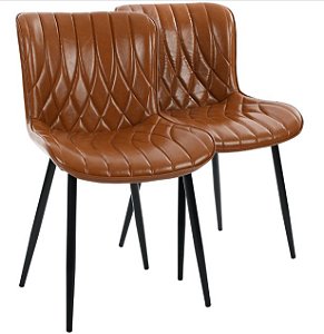 Par de Cadeiras Flexy Zari em Metal e PU Pés Pretos Estofado Marrom