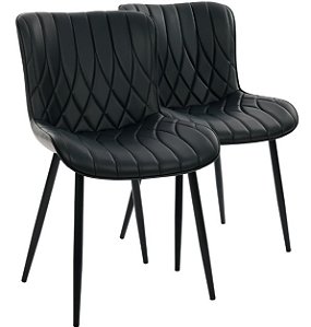 Par de Cadeiras Flexy Zari em Metal e PU Pés Pretos Estofado Preto