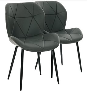 Par de Cadeiras Flexy Linea em Metal e PU Pés Pretos Estofado Cinza