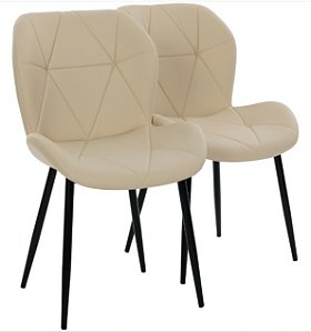 Par de Cadeiras Flexy Linea em Metal e PU Pés Pretos Estofado Creme