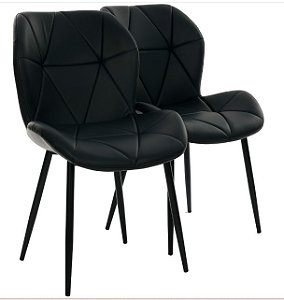 Par de Cadeiras Flexy Linea em Metal e PU Pés Pretos Estofado Preta