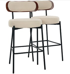 Par de Banquetas Flexy Velin Estrutura Preta e Tecido Creme