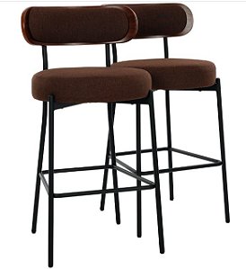 Par de Banquetas Flexy Velin Estrutura Preta e Tecido Marrom
