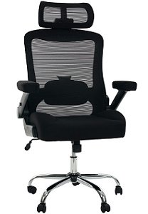 Cadeira de Escritório Comfy Fortex XL Ergonômica Tela Mesh Preta Braços 1D