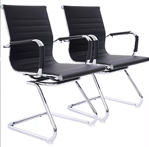 Par de Cadeiras Visitante Flexy Nifty Preta Base Fixa Cromada