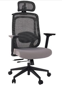 Cadeira de Escritório Comfy Aurora Preta Mesh Cinza, Braço 3D, Assento Deslizante e Relax